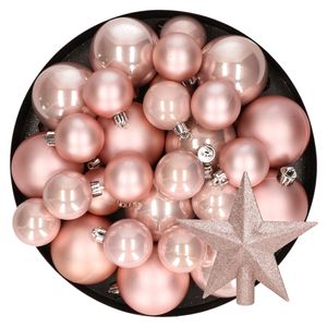 Kerstversiering kunststof kerstballen met piek lichtroze 6-8-10 cm pakket van 45x stuks