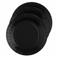 10x stuks feest bordjes zwart - karton - 22 cm - rond - thumbnail