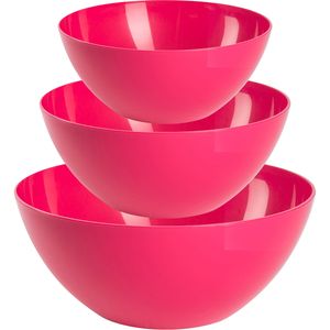 Plasticforte voedsel serveer schalen set - 3x stuks - roze - kunststof - Dia 20/25/28 cm