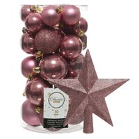 Decoris kerstballen 30x stuks - oud roze 4/5/6 cm kunststof mat/glans/glitter mix en piek