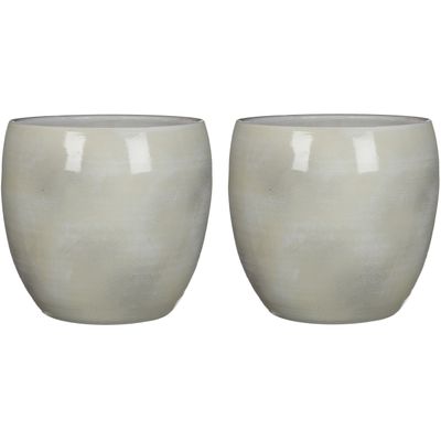 2x stuks bloempot in het shiny lightgrey stone keramiek voor kamerplant H31 x D33 cm