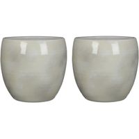 2x stuks bloempot in het shiny lightgrey stone keramiek voor kamerplant H31 x D33 cm