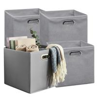 5Five Opbergmandjes - 4x - grijs - stof - inhoud 29 liter - 31 x 31 x 31 cm - Kast opberg box