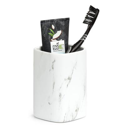 Zeller Tandenborstelhouder - keramiek - wit marmerlook - 7,5 x 11 cm