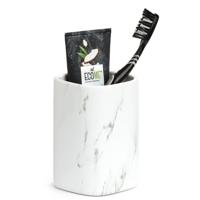 Zeller Tandenborstelhouder - keramiek - wit marmerlook - 7,5 x 11 cm