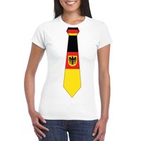 Wit t-shirt met Duitsland vlag stropdas dames - thumbnail