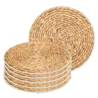 Placemat van afgewerkt zeegras - 6x - naturel - rond - dia 35 cm