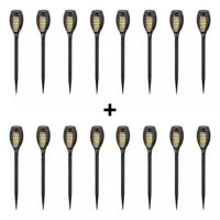 16-pack Youth Fire LED Solarlamp tuinfakkel - met vlammeneffect - incl. schemersensor - 2200K extra warm wit - IP44 Spatwaterdicht - Prikspot 50cm - Solar tuinverlichting