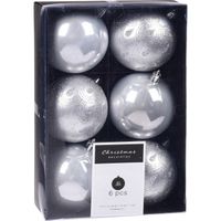 6x Kerstboomversiering luxe kunststof kerstballen zilver 8 cm - thumbnail