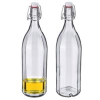Westmark Beugelfles / Weckfles - 2x - transparant glas - luchtdicht - 1 liter - waterfles - hoekig