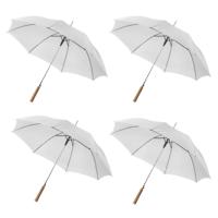 Bruiloft paraplu bruid/bruidegom - 4x - wit - houten handvat - dia 102 cm