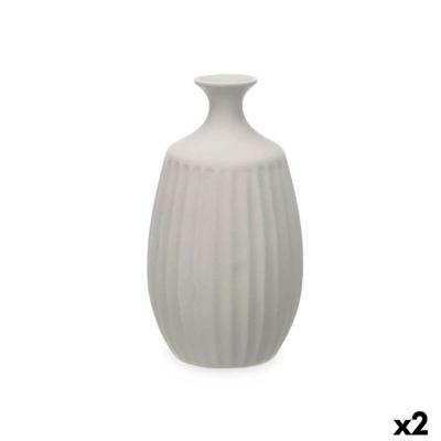 Vaas Gift Decor Grijs Keramisch Strepen 21 x 39 x 21 cm (2 Stuks)
