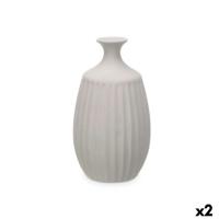 Vaas Gift Decor Grijs Keramisch Strepen 21 x 39 x 21 cm (2 Stuks)