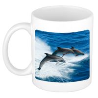 Dieren foto mok dolfijn groep - dolfijnen beker wit 300 ml - thumbnail