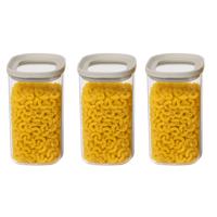 5Five Voorraadpot - 3x - keuken/voedsel - glas - 1000 ml - luchtdichte deksel - transparant/beige