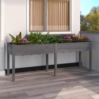 VidaXL Plantenbak met voering 203x53x76 cm massief vurenhout grijs