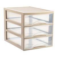 Ladekastje bureau organizer - 3 lades - beige/transparant - L26 x B35 x H27 cm - kunststof