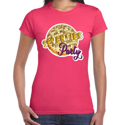 Disco T-shirt voor dames - roze - 70s party - disco bol - Jaren 70 - themafeest