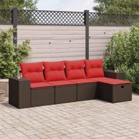5-delige Loungeset met kussens poly rattan bruin