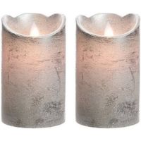 2x Zilveren nep kaarsen met led-licht 12 cm - LED kaarsen - thumbnail