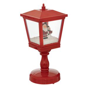 Snowglobe/sneeuw lantaarn - rood - D13,5 x H31 cm - met kerstman - vloerlantaarn