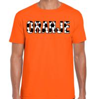 Oranje supporter T-shirt voor heren - voetbalpatroon - oranje - EK/WK voetbal supporter - Nederland - thumbnail