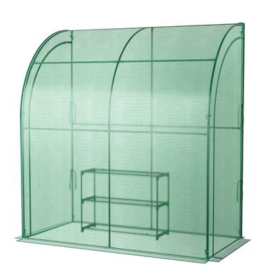 Foliekas met Bloemenrek Tomatenkas met PE-Roosterfolie Broeikas met 2 Oprolbare Deuren 200 x 100 x 215 cm Groen