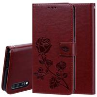 Rose reliëf horizontale Flip PU lederen case voor Galaxy A70 met houder & kaartsleuven & portemonnee (bruin)