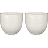 Plantenpot/bloempot Carrie - 2x - terracotta - wit met patroon - D20/H18 cm