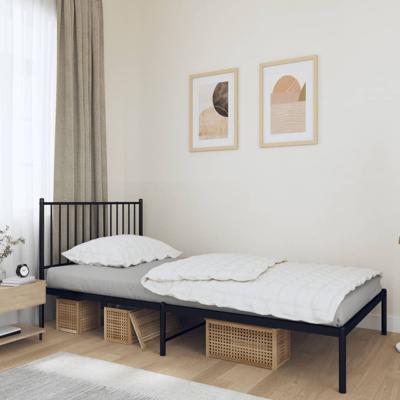 Bedframe met hoofdbord metaal zwart 100x190 cm