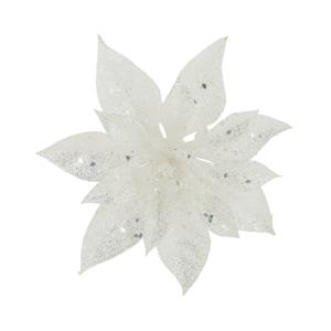 Decoratie bloem - kerstster - op clip - wit - glitter -15 cm - kunststof - kerstversiering