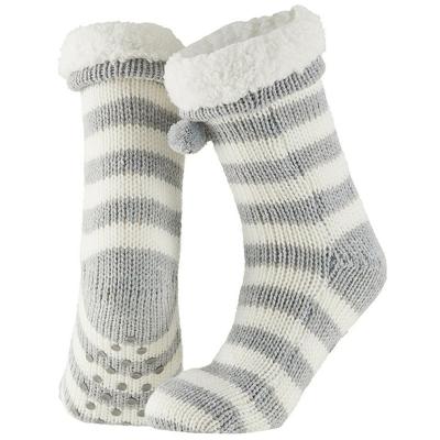 Apollo Dames huissokken/slofsokken - grijs/wit - gestreept - maat 36-41 - Anti-slip