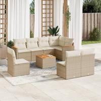 9-delige Loungeset met kussens poly rattan beige