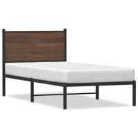 Bedframe met hoofdbord metaal bruin eikenkleurig 90x190 cm - thumbnail