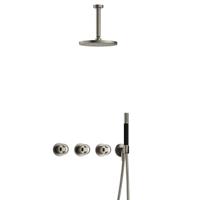 Hotbath Cobber - CW7067 - Inbouw Regendoucheset - Geborsteld Nikkel - 2 Stopkranen - Thermostatisch - Plafondbuis 15 cm - Hoofddouche 200 mm - Ronde Handdouche - Waterbesparend