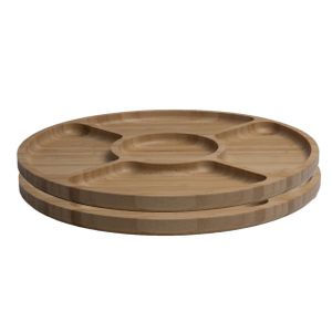 2x stuks bamboe houten serveerbord/tapasbord 5 vakken rond D30 cm