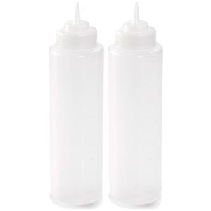 Doseerfles/sausfles - 2x stuks - kunststof - transparant - met schenktuit - 1000ml - 22 cm