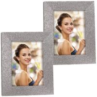 2x stuks houten fotolijstje zilver met glitters geschikt voor een foto van 15 x 20 cm - Fotolijsten - thumbnail