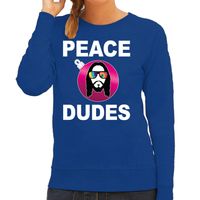 Blauwe Kersttrui / Kerstkleding peace dudes voor dames met social media kerstbal 2XL  -