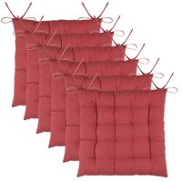 Stof Textile stoelkussens DUO - 6x - terracotta - 38 x 38 x 3.5 cm - touwtjes sluiting
