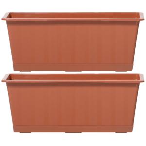 Plantenbak/bloembak/balkonbak Agro - 2x - terracotta - kunststof - 50 x 18 x 14 cm