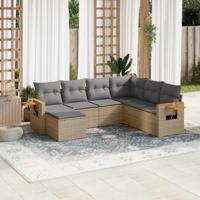 7-delige Loungeset met kussens poly rattan beige