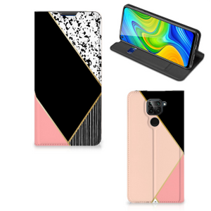 Xiaomi Redmi Note 9 Stand Case Zwart Roze Vormen