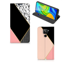 Xiaomi Redmi Note 9 Stand Case Zwart Roze Vormen - thumbnail