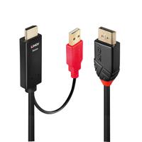 LINDY 41424 HDMI-kabel Aansluitkabel DisplayPort-stekker, HDMI-A-stekker, USB-A stekker 0.50 m Zwart
