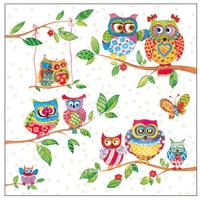 Ambiente servetten - vrolijke uilen print - 20x st - 33 x 33 cm - Tafel diner/lunch servetjes
