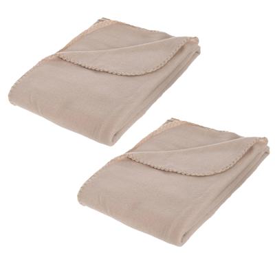 Polar Fleece deken of plaid - 2x - beige - 125 x 150 cm - polyester - Bankdeken - Fleece plaid