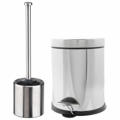 Badkamer/toilet set pedaalemmer 5 liter en toiletborstel RVS