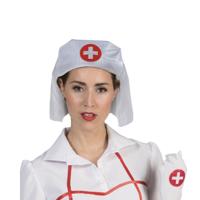Zuster/verpleegster kapje/hoedje - wit - rood kruis - carnaval verkleed accessoire
