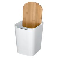 Prullenbak/vuilnisbak - 5 liter - bamboe - wit/lichtbruin - 24 x 19 cm - badkamer afvalbak - thumbnail